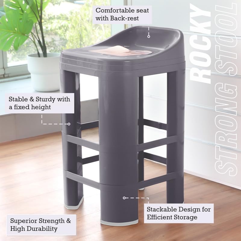 Image of Nayasa Rocky Strong Stool | Seating Stool for Bathroom | Office Stool | Outdoor | Home | Double XL | Grey