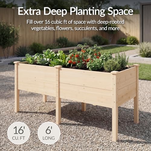 Image of Best Choice Products 72 inch x 24 inch x 30 inch Raised Garden Bed with Extra Deep 16 inch Depth, Elevated Wood Planter Box Stand for Backyard, Patio, Balcony, Natural Fir Wood - Natural