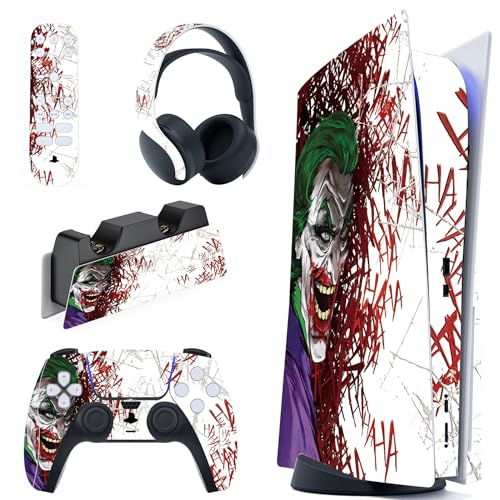 PlayVital Skin für ps5 Konsole Regular Edition Aufkleber Vinyl-Skin Stickers Schutzfolie Folie für PS5 Konsole Controller Ladestation Headset Medienfernbedienung-Clown Hahaha