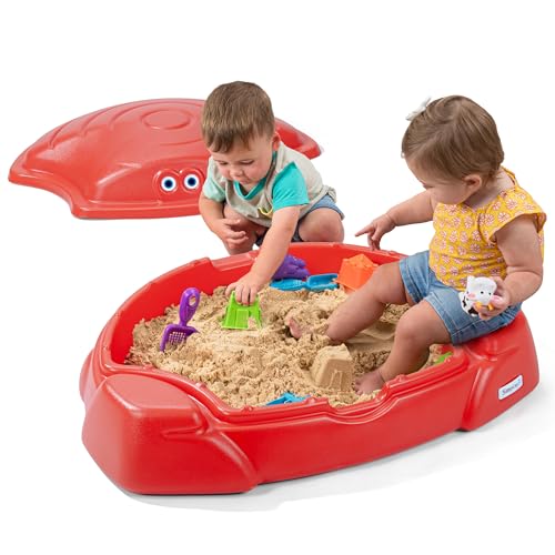 Image of Simplay3 Coastal Crab Fully Assembled Sandbox for Kids, Toddler Outdoor Sand Box with Lid for Playground, Backyard, Ages 1.5 to 5 Years, Made in USA, Red
