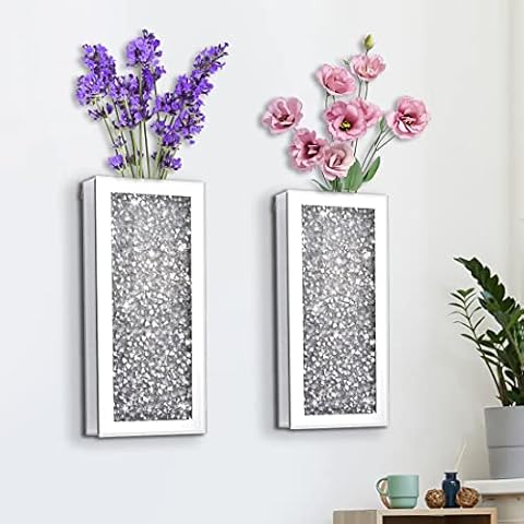Azonsdop Crystal Silver Diamond Mirrored Vase, Elegant Decorative Glass Hanging Planter for Home Decor, Can't Hold Water Cover