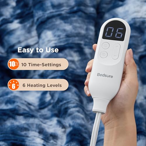 Image of Bedsure Faux Fur Heated Blanket Twin Size, Fast Heating Electric Blanket Twin Size with 6 Heating Levels & 10 Time Settings, Cozy Gifts for Women Men (62x84 inches, Denim Blue)