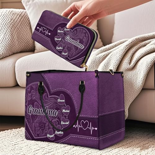 Custom Grandma Bag Leather Handbag Personalized Wallets for Women Grandma Gifts With Grandkids Names Custom Purse Loving Gift For Mother Mom Birthday4