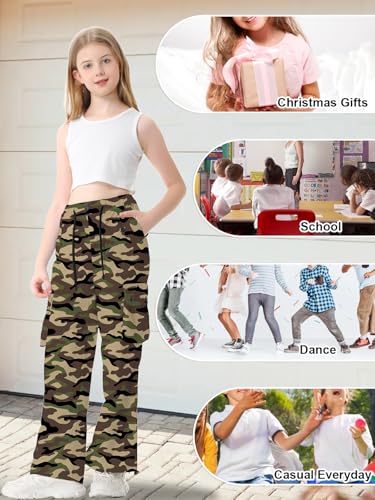 Image of Cromoncent Cargo Pants Girls & Women Parachute Pants Y2K Baggy Rave Clothes Waterproof with Pockets, 6 Years - 3XL