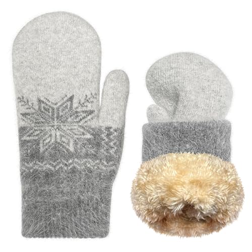 Bseical Damen Handschuhe Schnee Blume Druck halten Warm Herbst Winter Fausthandschuhe Fäustlinge Strickhandschuhe Outdoor (Dunkelgrau)