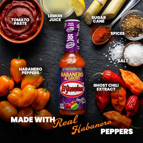Image of El Yucateco Habanero & Ghost Hot Sauce, Extremely Spicy, Authentic Mexican Chili Sauce, 4 fl oz (Pack of 2)
