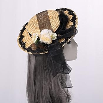COSDREAMER Vrouwen Victoriaanse Tea Party Zonnehoed Lolita Bloem Stro
