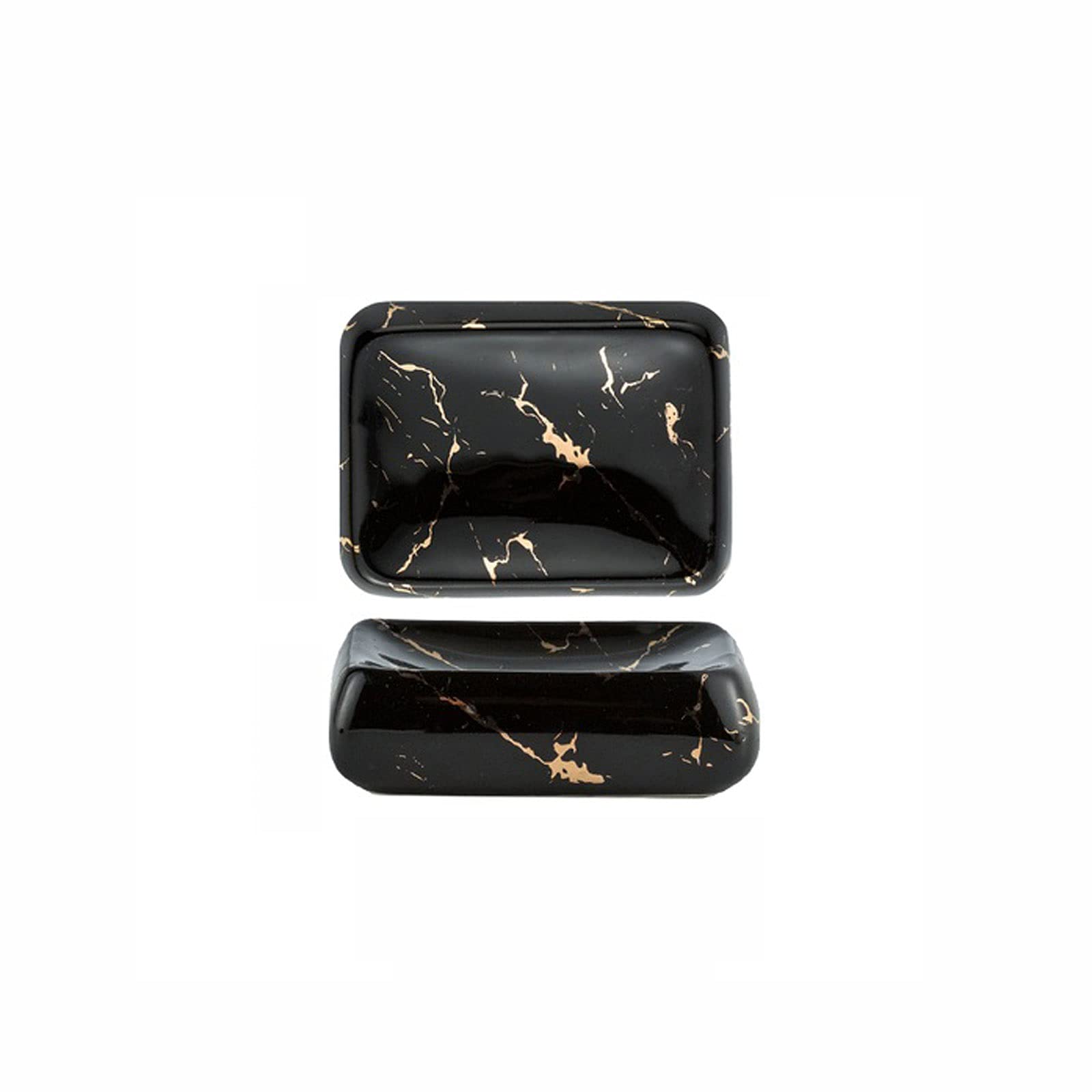 JINGYAN Soap Dishes Marbled Ceramic Soap Dish Household Bathroom Storage Box Home Decoration(Schwarz)