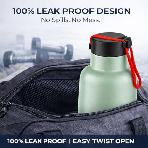Image of GRECY Trim 800ml Stainless Steel Water Bottle Light Green | Single Wall BPA Free Leak Proof | Food Grade Steel | Rust Proof, Odour Free | Lightweight Carry Band | Made in India | Office, Gym, School