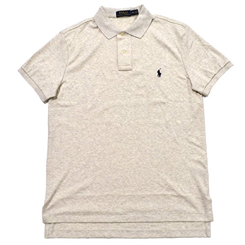 Rlaph Lauren Mens Interlock Medium Fit Polo Shirt (L, American Heather/Navy Pony)
