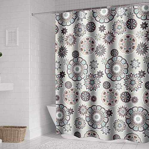 ShinyBeauty Shower Curtain for Bathroom Blue Bohemian 72x72 Inches Shower Curtain Set Rustic Shower Curtain for Family Pattern Curtain Backdrop Waterproof Fabric Bath Curtain with 12 Hooks