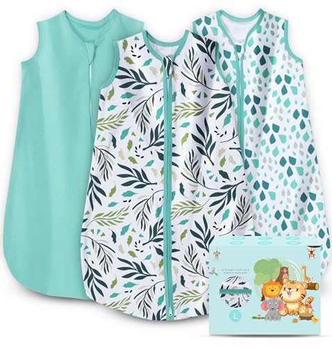 Image of Cute Castle Baby Sleep Sack 12-18 Months - Lightweight 100% Cotton 2-Way Zipper TOG 0.5 Infant Wearable Blanket, Newborn Essentials Toddler Sleep Clothes (3 Pack Green)