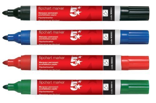 5 Star Flipchart Marker Pen Water-based Line Width 2.0mm Assorted [Pack 4]