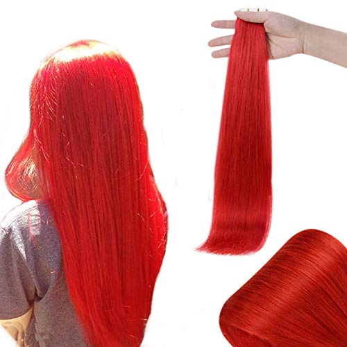 Runature Real Human Hair Tapes In Extensions Invisible 20G 10 Pcs Red Hair 12 Inch Tape In Remy Hair Extensions
