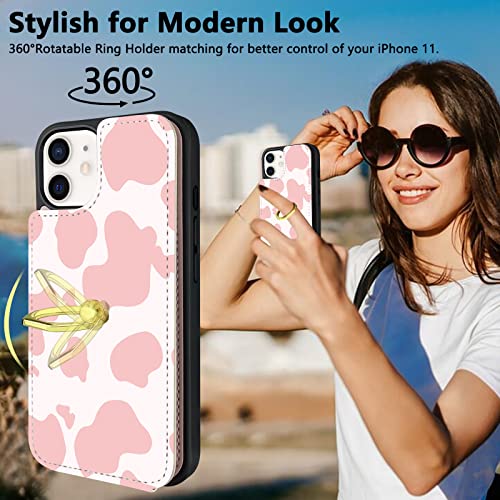 Coque iPhone 11 rotation 360 et protection RFID en cuir synthétique rose