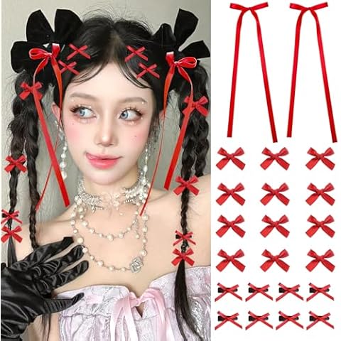 SAOROPEB Mini Hair Bows for Women Girls Cute Hair Clips Small Alligator Long Tail Hair Ribbon Accessories -3 Styles -22P - Red Cover