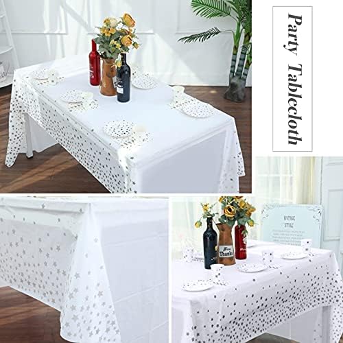 2 Pieces 54" x 106" Plastic Table Cloth Wipeable Star Tablecloth Waterproof Table Cover Easter EID Tablecloth for Outdoor Picnic Birthday Weddings Graduation Party Supply (Grey)
