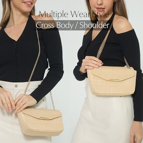 Straw Cross body Bag for Women Raffia Flap Chain Shoulder Handbag Small Satchel2