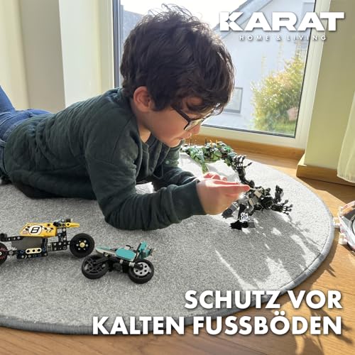 KARAT Teppich rund Ø 50cm Silbergrau - Moderner Flauschiger Velours Kurzflor Teppich für Kinderzimmer - Spielteppich, Kinderteppich Krokodil
