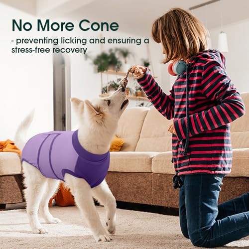 Image of Kuoser Recovery Suit for Dogs After Surgery, Soft Dog Surgery Suit Female Male, Breathable Pet Surgical Recovery Shirt, Anti Licking Dog Onesie for Abdominal Wounds Cone Alternatives, Purple L