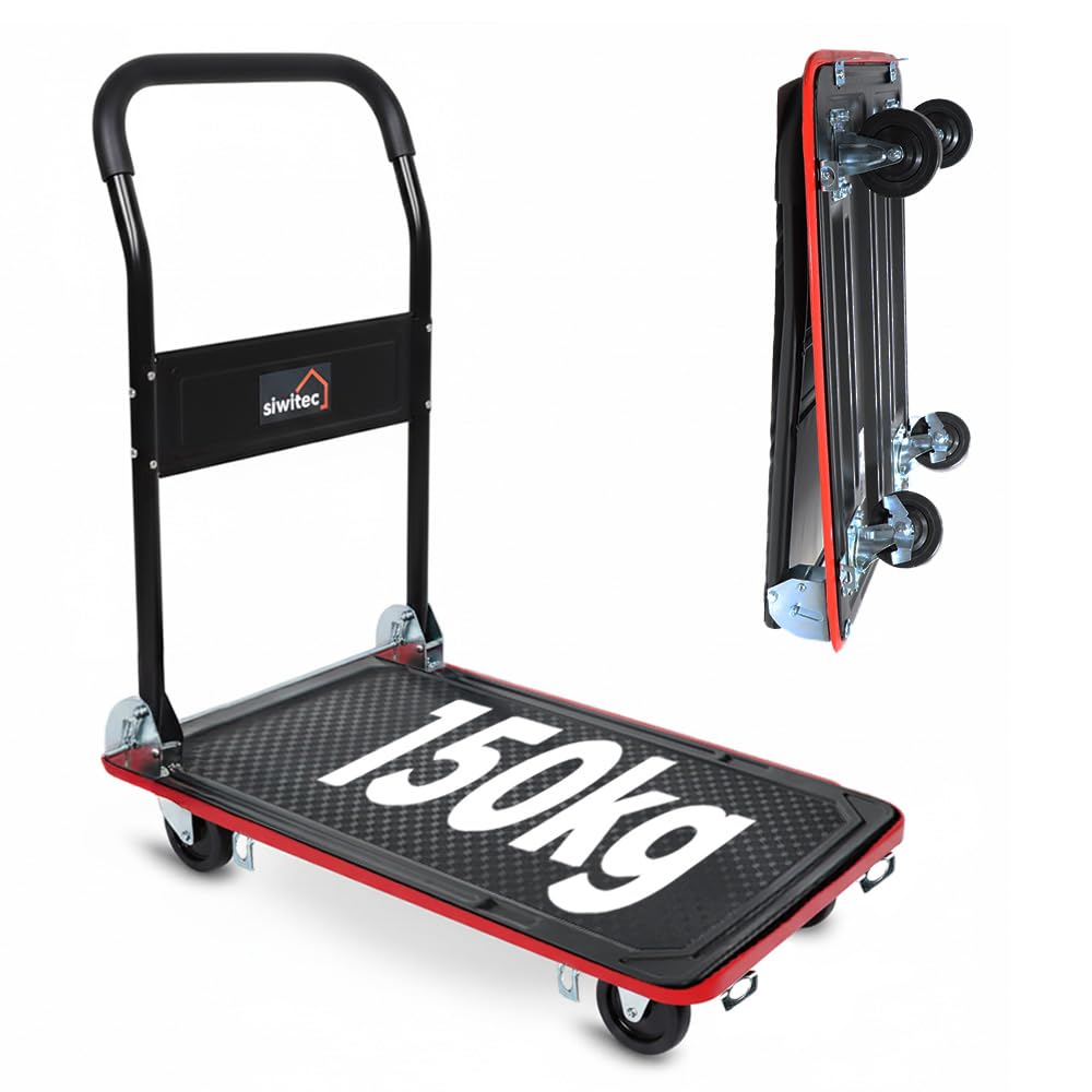 siwitec Plattformwagen, Transportwagen klappbar 150kg, inkl. Spanngurte, Rollwagen, Handwagen, Transportwagen