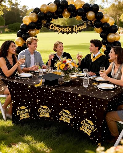 Image of Pureegg Graduation Decorations 2026 Spandex Tablecloth 6ft - 2 Pack, Class of 2026 Black Fitted Stretch Rectangle Table Cover, Wrinkle-Free Tight Tablecloth for Graduation Party, Banquet