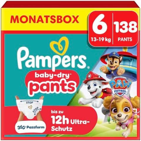 Pampers Baby-Dry Pants Paw Patrol Edition Größe 6, 138 Windeln, 13kg-19kg, 360° Passform hilft, Auslaufen zu verhindern