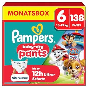 Pampers Baby-Dry Pants Paw Patrol Edition Größe 6, 138 Windeln, 13kg-19kg, 360° Passform hilft, Auslaufen zu verhindern
