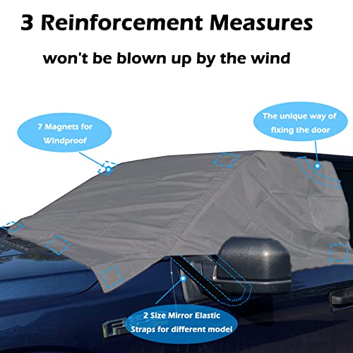 Image of Big Hippo Windshield Snow Cover, Extra Large 600D Windscreen Cover for Ice and Snow, Waterproof Thicken Windshield Cover Protector for Pickup Truck, Mirror Covers with Reflective Warning Bar, Gray