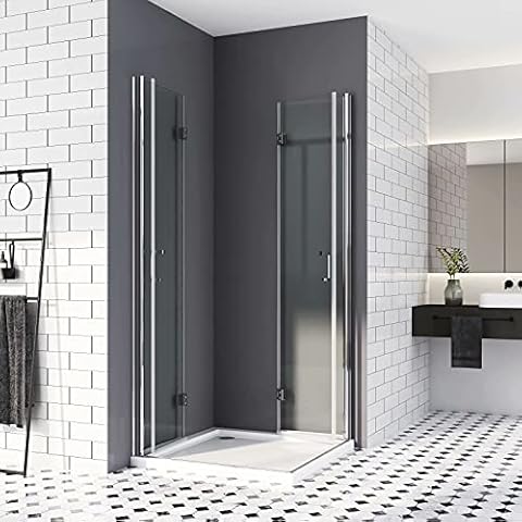 Duschkabine 80x90 Eckeinstieg,Falttür Dusche 180º Duschtür Duschabtrennung 6mm Nano-Beschichtung ESG Glas 195cm Cover