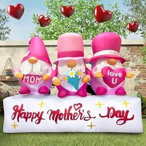 7FT Long Inflatable Happy Mothers Day Decorations Fathers Day Inflatable Double Side Decorations Three Gnomes Built in LED Lighted Blow Up Decoration Home Yard Outdoor Indoor Decor