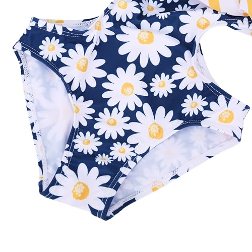 Image of LIZENS Girls' Swimwear Cut Out Trim Ruffle One Piece Beach Bathing Suit for Girls Floral Toddler Kids Swimsuit
