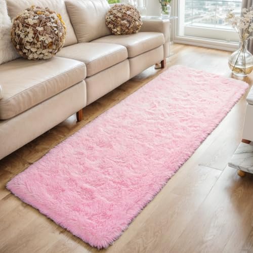 Tapete corredor rosa suave 2x6 pies peludo moderno miniatura 2
