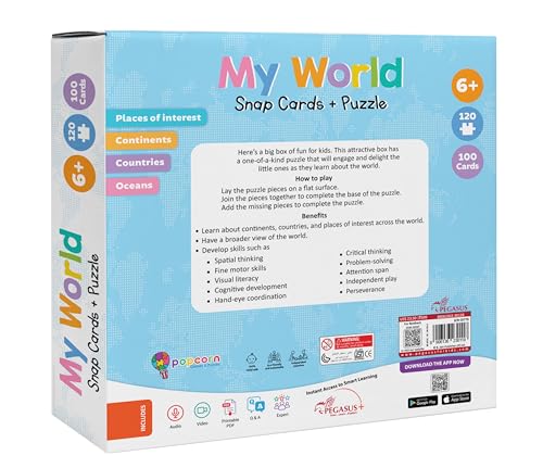 Image of popcorn Games & Puzzles World Map Puzzle and 100 Flash Cards Combo | Facts On Continent, Countries, Oceans Improve Hand Eye Coordination, Concentration | World Geography Puzzle Flash Card for Kids