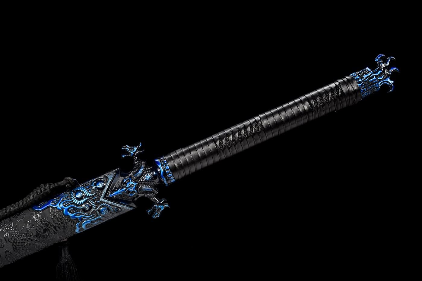 LoongSword Dragon Tang dao Swords Real,Broadsword,Hand Forged High Carbon Steel Blue Blade,Alloy Fittings,PU Scabbard 42 inch