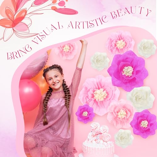 Image of Cholemy 24 Pcs Tissue Paper Flowers, Crepe Paper Flowers Decorations 8 inch 10 inch 12 inch for Wedding Party Baby Bridal Shower Carnival Party Birthday Nursery Wall Decor (Hot Light Pink)