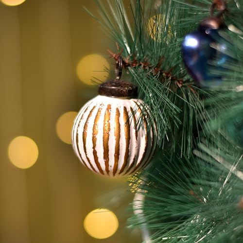 Image of 12 Large White and Gold Farmhouse Christmas Balls - Vintage Glass Ornaments for Round Tree