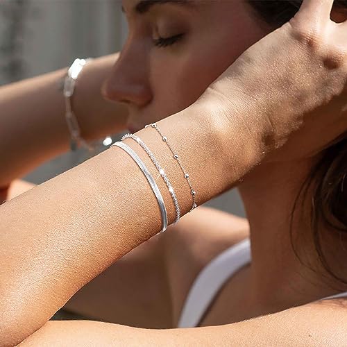 Layered Bracelets Bracelets Set for Women 14K Gold Plated/Silver Dainty Link Chain Bracelet Stackable Jewelry Gifts for Women2