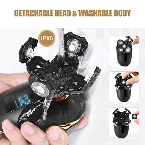 Electric Shaver for Men Grooming Kit, Cosyonall 5 in 1 Electric Razor Cordless Waterproof Wet Dry Rotary Bald Head Shaver Nose Trimmer Facial Cleansing Brush, USB Rechargeable with LED Display - Thumbnail 6
