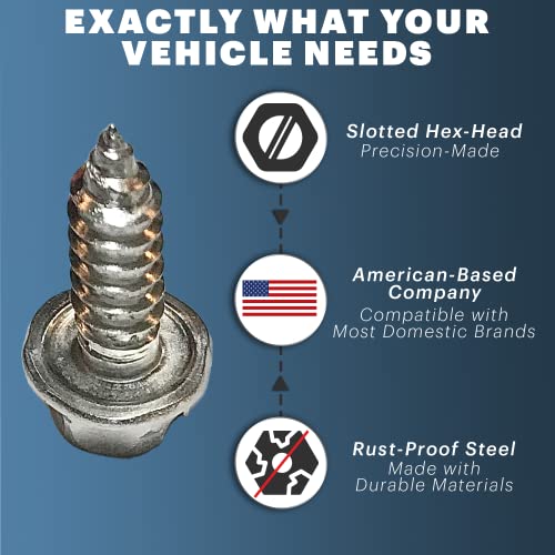 Image of OttoSpeed Rustproof License Plate Screws for US Domestic Vehicles & Select Imports - Stainless Steel Bolts for Vehicles that Use Plastic Inserts (32-Pack, Stainless-Slotted)