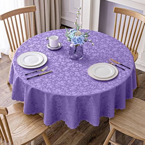 Image of Smiry Round Table Cloth, Waterproof Heavy Duty Vinyl Tablecloths, Wipeable Washable Table Cover for Kitchen and Dining Room (Purple, 60 inch Round)