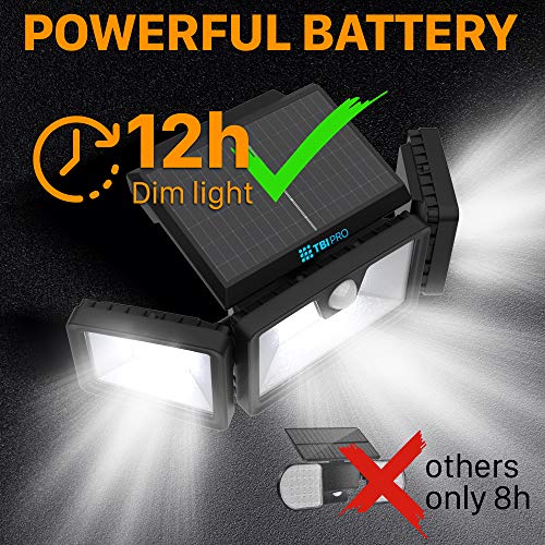 TBI Security Solar Lights Outdoor 216 LED 2200LM, 6500K - Extra-Wide Adjustable 360° 3 Heads with 3 Modes,Wireless Motion Sensor 40ft - Waterproof IP65 Spot Flood Lights Solar Powered 2200mah(2 Pack) - Thumbnail 4