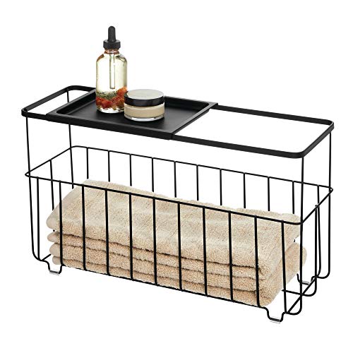 iDesign Everett Steel/BPA-Free Plastic Under Sink Toilet Paper Roll Storage Organizer Basket with Shelf – 17.33″ x 6.60″ x 10.42″, Matte Black