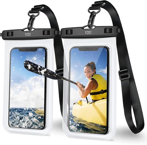YOSH Waterproof Phone Pouch [12mm Wider Adjustable Lanyard] 2-Pack IPX8 Underwater Waterproof Phone Case for Swimming for iPhone 17 16 15 Pro Max Samsung S26 S25 Ultra A56 up to 7.0 inches- Crystal