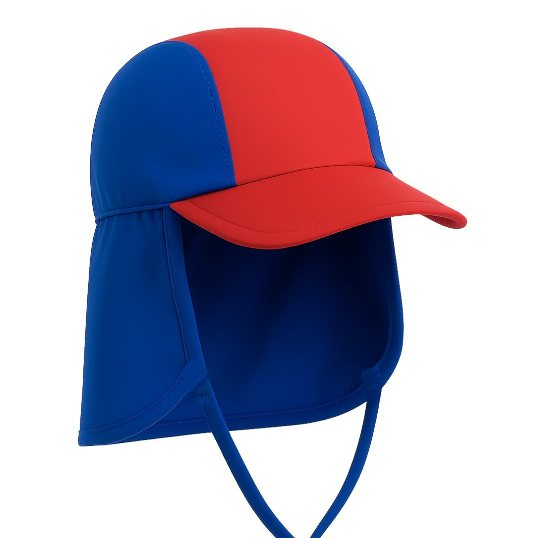 Kidz Swimmers Men's Red & Blue Baby Boys Kids Toddler Legionnaire Sun Hat Uv Sun Protection Swim Flap Cap With Neck Protection Upf50+ Sunsafe 3-24 Months - Can Be Worn In The Water - Great For Beach Seaside Pool Or Holiday