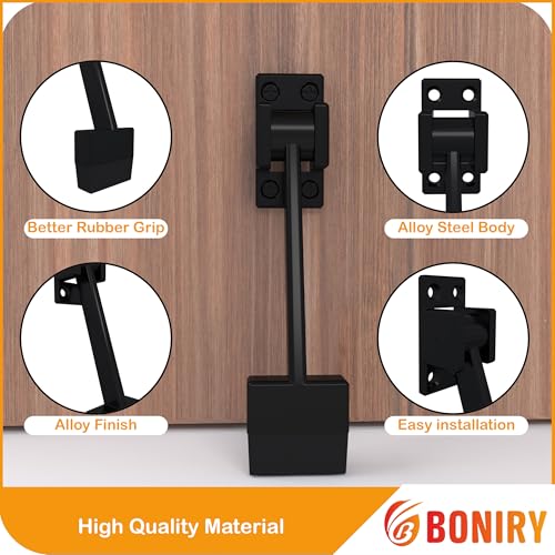 Image of Boniry Heavy-Duty Door Stopper with Adjustable Rubber Grip | Wall-Mounted Door Holder for Wooden and Metal Doors | Durable and Easy Install (Black)