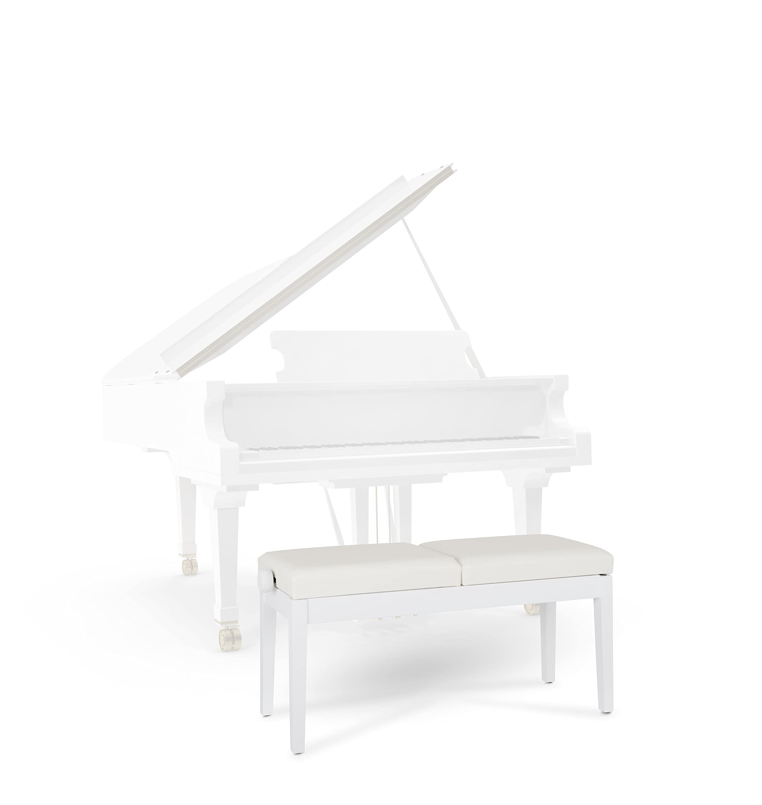 Classic Cantabile Doppelsitzer Pianobank - Für Zwei Personen - Polster aus Kunstleder - Sitzflächen unabhängig höhenverstellbar - 2-fache Kreuz-Mechanik- Massive Holzkonstruktion - Weiß Matt