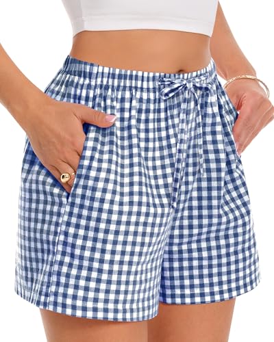 Image of Women Boxer Shorts Gingham Drawstring Pajama Bottom Plaid Pants with Pocket