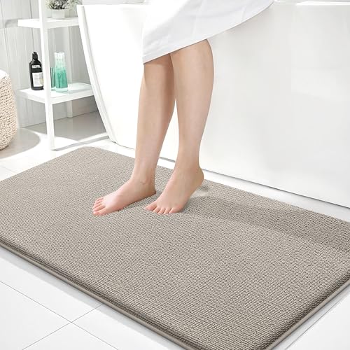 Image of OLANLY Thick Memory Foam Bathroom Runner Rugs 44x24, Extra Soft Absorbent Long Bath Rug, Quick Dry, Non-Slip, Machine Washable Bath Mat for Bathroom, Tub and Shower, Home Decor Accessories, Warm Taupe