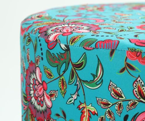 Image of NACIA Printed Ottoman Stools for Home Printed Ottoman Stool Set of 2 Bench for Living Room for Sitting Wooden Round Foot Rest Pouf for Home Decoration Pouffes for Dressing Table 16 inchx18 inch Blue Leaf